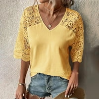 GUZOM Bluze za žensko čišćenje - labava bluza casual tiskana v izrez kratki rukav Trendy čipke Tee majice