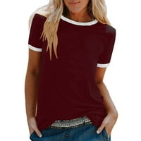 Moonker Womens Plus Veličina Bluza Pulover TEE majica Top Ispis O-izrez 2xl Crveni labavi kratki rukav