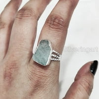 Prirodni akvamarinski prsten, grubi akvamarinski draguljski prsten, mart rođenje, tački kandži, srebrni,