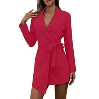 Advoicd Blazer jakna za žensko modno ovratnik ovratnik čvrsti kolor tajk kaist s dugim rukavima haljina