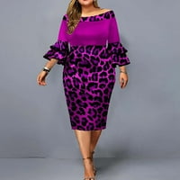 Ernkv ženski trendy midi ravna haljina Leopard Ispis ruffle rukava s ramena Dress Dress Elegant Empire