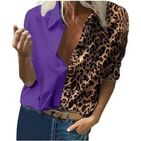 Binmer majice s dugim rukavima za žene plus veličine dugih rukava ženski leopard tisak dugih rukava košulje s V-izrezom kalupljene ruke