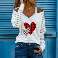 Binmer ženski majica s dugim rukavima dugih rukava, dugih rukava jesen Sretan Valentinovo ispis hladnih ramena labavih bluza
