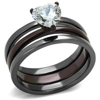 ŽENSKI Prsten svijetlo crni tamno smeđi od nehrđajućeg čelika tri prstena sa AAA razredom CZ-a u Clear