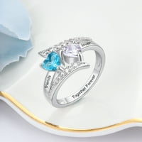 Personalizirani ljubavni prsten za srce s rodnim kamenom zaručnike Naziv za osvajanje prstenova za majčine