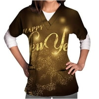 Zpanxa prevelike majice za žene kratki rukav V-izrez na vrhu Uniforme sretne novogodišnje tiskane džepove