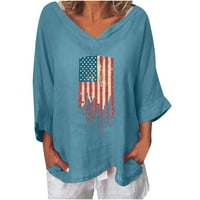 Pamučne posteljine za žene ljetne rukave Dan neovisnosti Patriotske majice casual labavi vreki za bluzu