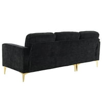 Modularni sekcial Chenille sofa sa kaučem u obliku kaise, sa stative nogu, modernog sedišta sa jastucima za dnevnu sobu za dnevni boravak, crni