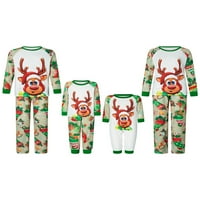 Božićna porodica Pajamas Podudarni set Elk Print dugih rukava i božićne čarape Print Hlače za spavanje