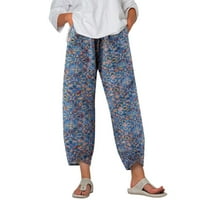 Ženske vintage otiske pamučne posteljine hlače sa džepovima casual labav pantalona