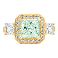 3.1CT Princess Cut zeleni simulirani dijamant 18k žuti zlatni graviranje izjava godišnjica Angažovanost vjenčanja Trobotna prstena veličine 5,5