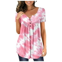 Ženske plus veličine tuničke vrhove košulje V-izrez kratki rukav cvjetni Henley majice s-5xl ružičasta