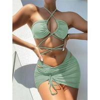 Odeerbi dva kupaći kostimu za žene Cross Sunga High Shars outfits trodijelni kupaći kostim Split Green
