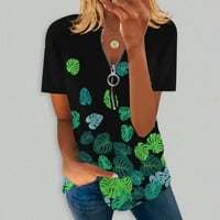 StMixi majice za žene kratki rukav V-izrez cvjetni print ljetni osnovni vrhovi modni kvartal zip udobnosti