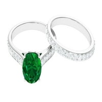 Kreirani smaragdni set za prsten sa moissine sa moissine - set prstena za smeće - 3. CT, srebro srebra,