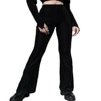 Wybzd ženske retro crne crne visoke pantalone s visokim strukom rebraste labave široke pantalone za