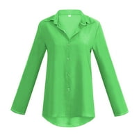 Ženska poslovna labava fit plus veličina gumba dolje bluze s dugim rukavima Green XXL