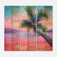 Art DesimanArt 'Vivid Sunset Pejzaž sa palmom i ljuljačkim' Nautičkim i obalnim printom na prirodnom