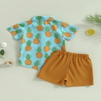 Qinghua Toddler Baby Boy Summer Odjeća Kratki rukav Ananas Titter Dugme Down Majica + Hlače Havajska odjeća za plažu Plava 1- godina