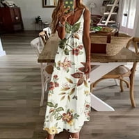 Ženske casual labave haljine V-izrez špagete remen cvjetni maxi ljetna haljina za plažu višeboj