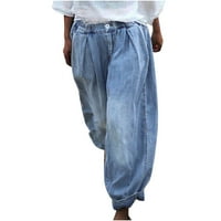 Široke pantalone za noge za žene imitacija traper tiskani labavi dukseri sa džepovima visoki strukisti hlače s visokim strukom Pantne hlače