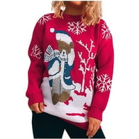 Woemns dugi rukav ružni božićni džemper kauelno modna posada izrez simpatični grafički pleteni pulover