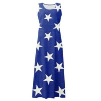 Sundress za žene Ležerne prilike udobne grafičke haljine Ispis Nezavisnosti Dnevna haljina bez rukava odjeća za žene Blue 4XL