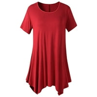 Leylayray Ženske vrhove Žene okrugli vrat kratki rukav asimetrični hemline čvrste topleske majice crvene