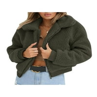 Stoljetni ženski šerpa jakna sherpa kratki toplim kaputom sa džepovima Otiska modna prevelika zip bez