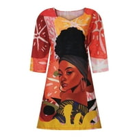 Ichuanyi haljine za žene, pad zazor žene modni afrički vintage print srednji rukav V izrez casual mini