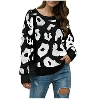Dahyich ženske dugih rukava Boja blok Duks Leopard Print CrewNeck Prevelike pulover T košulje Pleteni