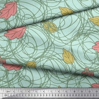 Soimoi Green Modal Satin tkanini apstraktni krugovi i hrast ostavlja klip umjetnosti ispis tkanine uz
