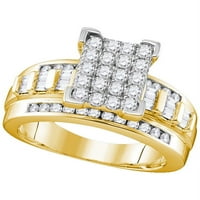 10KT Žuta zlatna žena Okrugli dijamantni pravokutnik Klup Bridal Vjenčanje zaručni prsten CTTW - Veličina