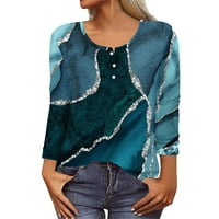 Apepal Womens Tops casual scoop vrat Tunic vrhovi prugasti gumb pulover duksere Henley majice Tee plavi