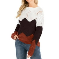 Kali_store Womens Plus Veličina Žene Ženska modna ruka dugih rukava Striped Block pleteni džemper Crew Crt Labavi pulover Jumper vrhovi, XL