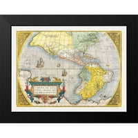 Ortelius Black Modern Framed Museum Art Print pod nazivom - North Južna Amerika - Ortelius 1570