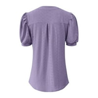 Meuva ženska ležerna ljetna V izrez čvrsta boja šuplje mjehurić kratki rukav labav majica