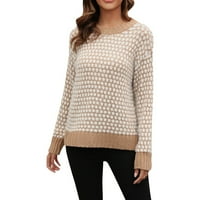 Ženska plus boja blok u boji okrugli vrat modni džemper za jesen zimski džemperi za žene pulover džemper