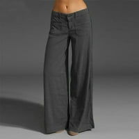 Huachen ženske čvrste boje tanke-mode pantalone Ležerne prilike džep za mršavljenje multi-džepa široko-noga hlače
