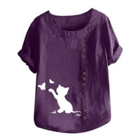 Bluze za žene O-izređene od tiskane labave tipke plus veličina ljetna bluza za žene čišćenje $ purple