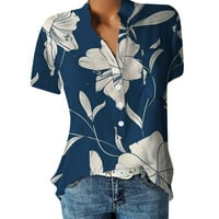 Ženske bluze Henley cvjetna bluza slatke ženske plus košulje kratki rukav ljetni vrhovi plavi m