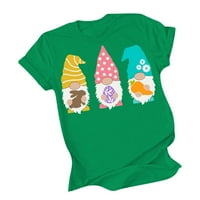 Uskršnje košulje za žene Grafički kratki rukav Crewneck Bunny Gnomes Uskršnji jaja Ispiši labav okrugli
