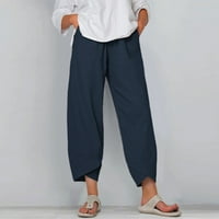 Ženske ljetne posteljine hlače elastične struke Lounge hlače sužene kaprisu rupa za obrezivanje sa džepovima