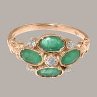 Britanci izrađeni 14k Rose Gold Prirodni dijamant i smaragdni ženski Obećani prsten - Veličine Opcije - Veličina 10.5