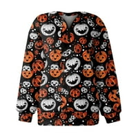 Yubatuo ženske košulje Halloween ženski povremeni modni rukav tiskani na majica sa zatvaračem sa zatvaračem,