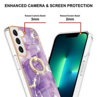 Mramorni uzorak za Samsung Galaxy S23, Diamond Rotirani držač prstena Kickstand Slim Fit Cover sa elektroplaniranim okvirom Svečano zaštita sočiva protiv šoka, Darkpurple
