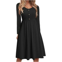 SunMmer haljina za žene - čvrsta tunika Jednostavna haljina FIT FLARE Dress s dugim rukavima C Black