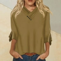 Umitay ženska modna labava casual gumb prema dolje V-izrez Solid Bool Bell Seven četvrtine majica majica