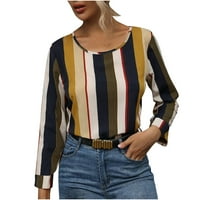 Ženska modna casual okruglica s dugim rukavima Labava majica Stripe Tops plus veličine Bluze Majica