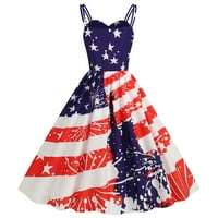 Dan nezavisnosti Ženka Summer Suspender Američka zastava Print Vintage Velika ljuljačka haljina